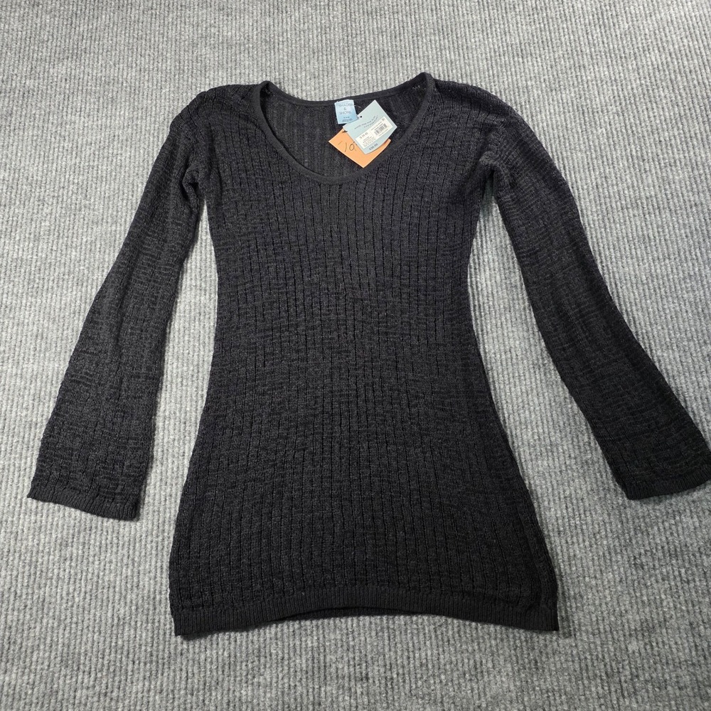 Shade & Shore Black Ribbed Knit Swim Cover-Up Dress Small Scoop Neck Bell Sleeve